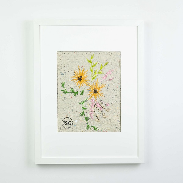 embroidery on handmade paper flowers