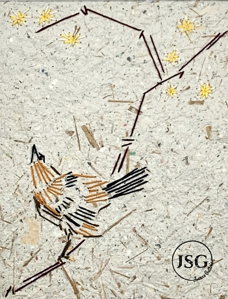 Bird Embroiderd on handmade paper