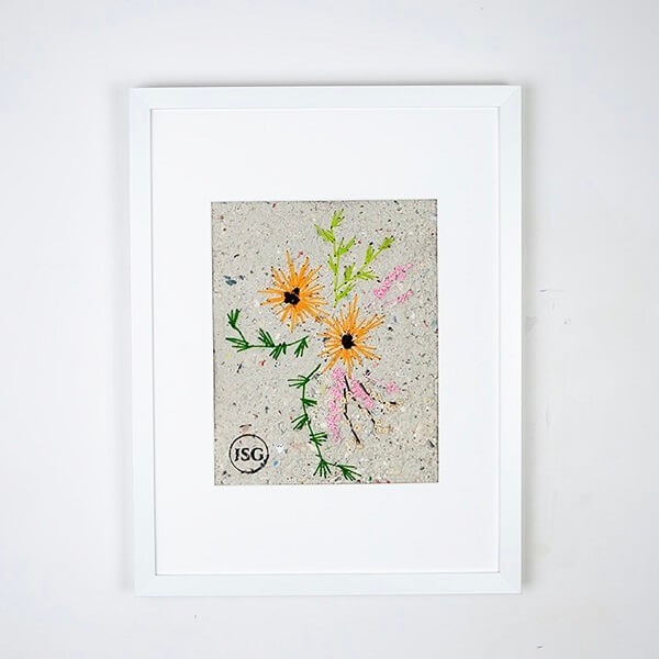 embroidered flowers on handmade paper