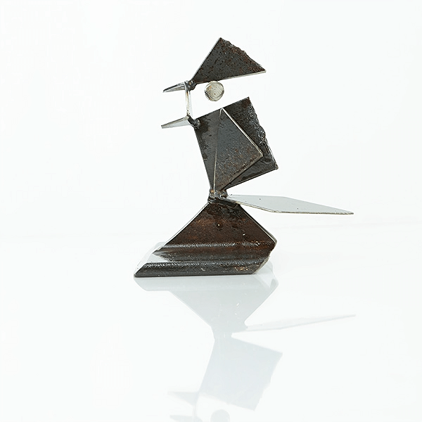 metal sculpture of a chickadee