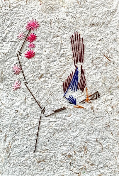 embroidery on handmade paper birds
