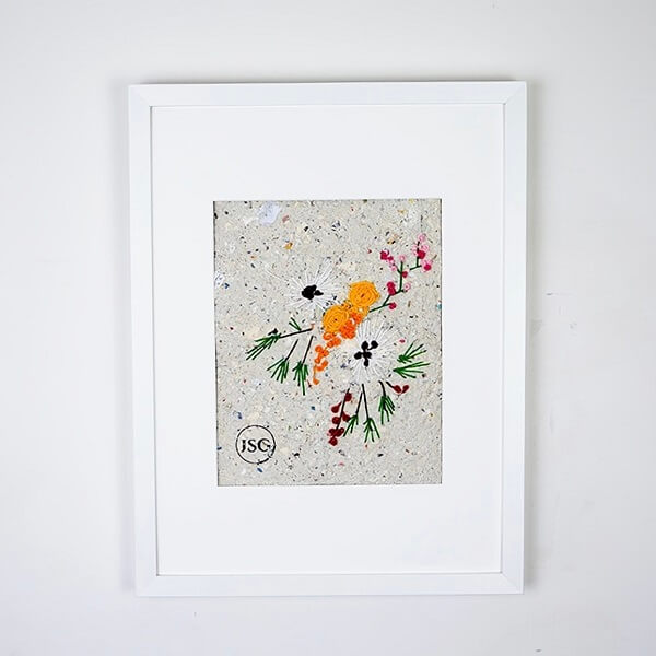 embroidered flowers on handmade paper