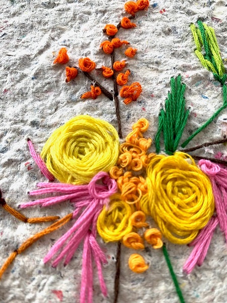 artwork for yellow flowers embroidered on handmade paper