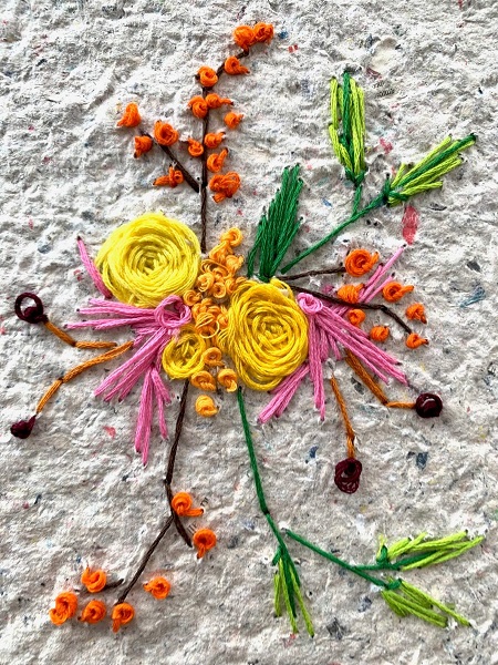 artwork for yellow flowers embroidered on handmade paper