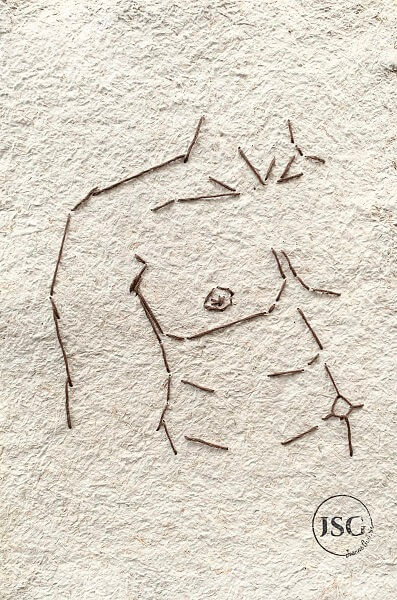 Male torso embroidered on handmade paper