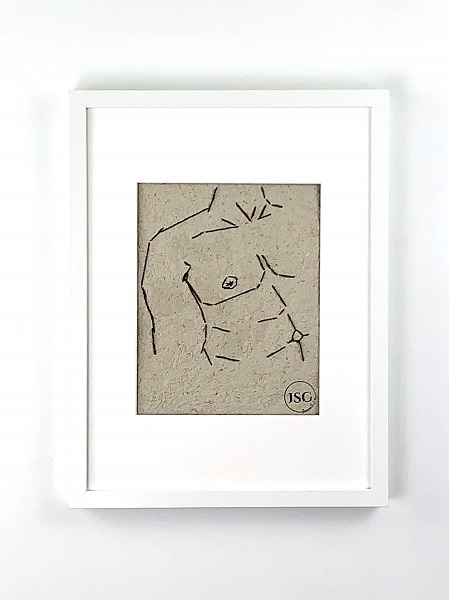 embroidery on handmade paper male torso