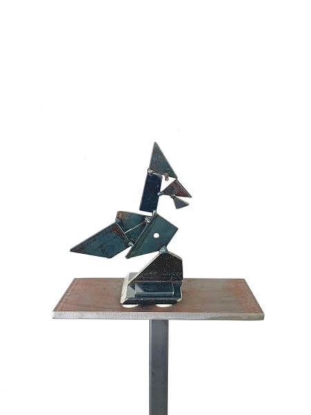 Metal Sculpture of a waxwing bird