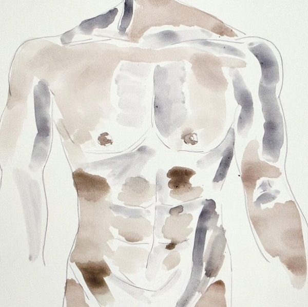 artwork of a male torso made from organic berry ink on paper