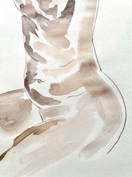 artwork of a female torso made from organic berry ink on paper