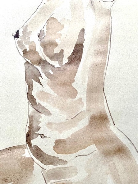artwork of a female torso made from organic berry ink on paper
