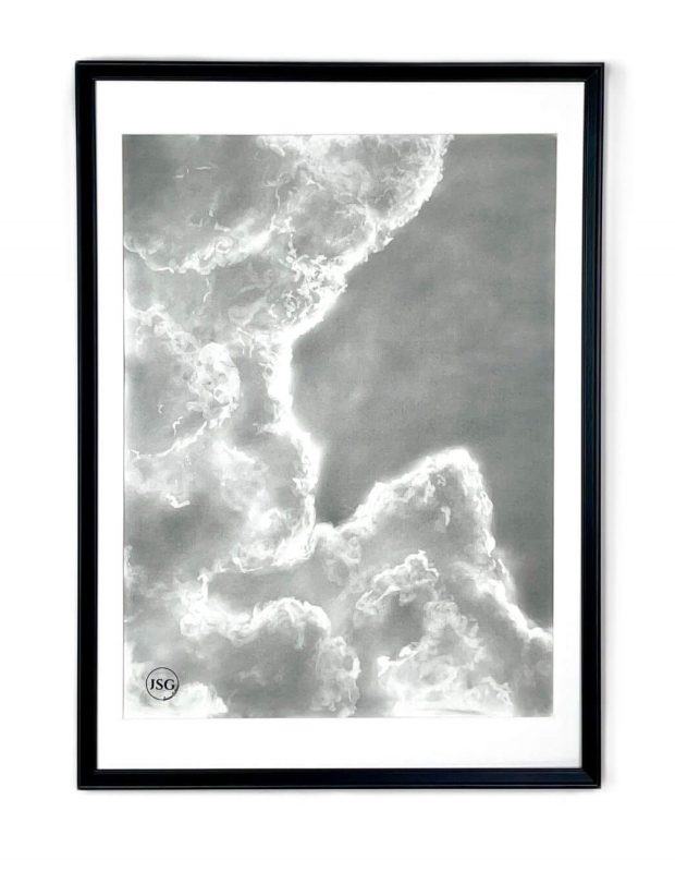 handmade charcoal drawing of clouds